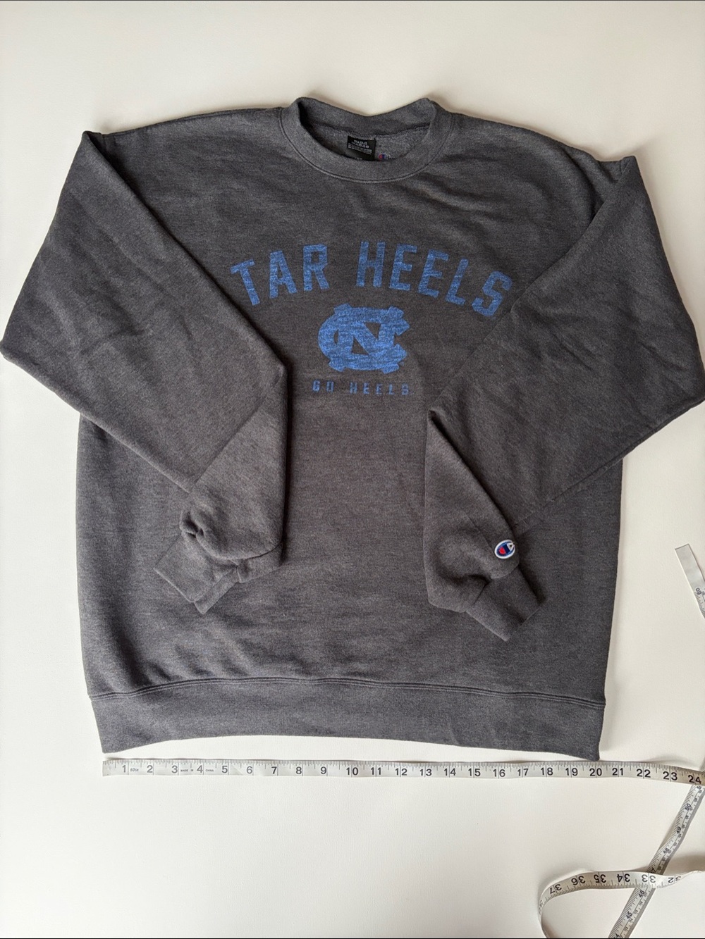 Champion Charcoal Gray 'Tar Heels' Crewneck Sweatshirt with Blue Logo